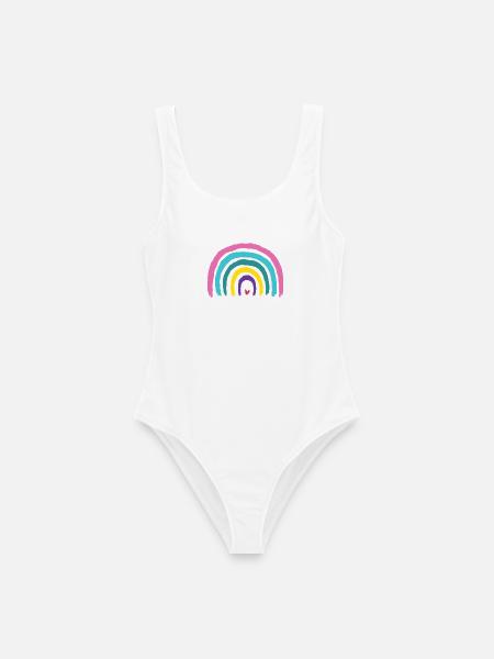 Regenbogen mit Herz Farben der 90er  - Frauen Badeanzug - Weiß