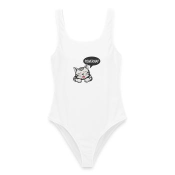 Chat de la sieste mécanique - Motif du sommeil - Maillot de bain femme - blanc - Devant - AI Model Female 172 dark (172cm)