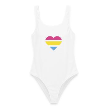 Pride Flag Heart · Pansexual - Frauen Badeanzug - Weiß - Vorne - AI Model Female 172 dark (172cm)