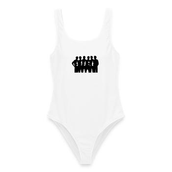 Männer Gruppe Bier Party Silhouette Symbol - Frauen Badeanzug - Weiß - Vorne - AI Model Female 172 dark (172cm)
