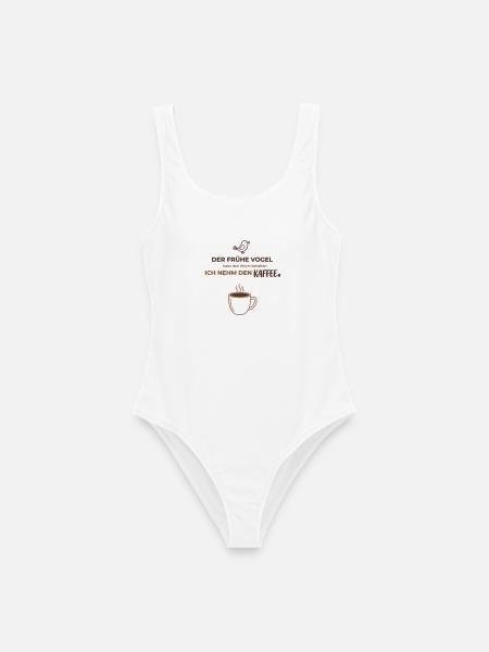 Früher Vogel & Kaffee | Minimalistisches Design - Frauen Badeanzug - Weiß