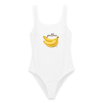 Illustration de trois bananes jaunes avec inscription - Maillot de bain femme - blanc - Devant - AI Model Female 172 dark (172cm)