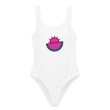 Watermelon Sun Pop Art des années 90 - Maillot de bain femme - blanc - Devant - AI Model Female 172 dark (172cm)