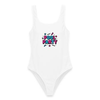 Lettrage des fêtes à la piscine des années 90 - Maillot de bain femme - blanc - Devant - AI Model Female 172 dark (172cm)