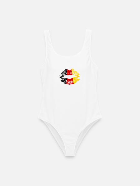 Kussmund Lippenstift Deutschland Farben Fanshirt - Frauen Badeanzug - Weiß