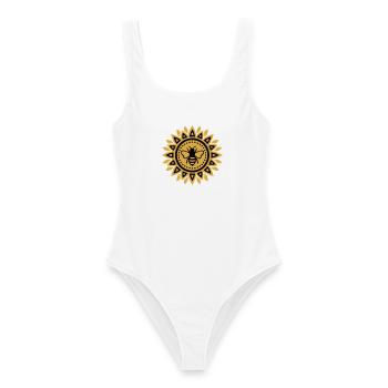 Mandala Biene Boho Yoga Imkerei Bienen - Frauen Badeanzug - Weiß - Vorne - AI Model Female 172 dark (172cm)