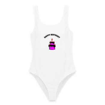 Gâteau rose aux cerises et bougie - Maillot de bain femme - blanc - Devant - AI Model Female 172 dark (172cm)