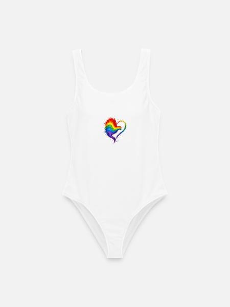 Regenbogen_Design_Heart - Frauen Badeanzug - Weiß