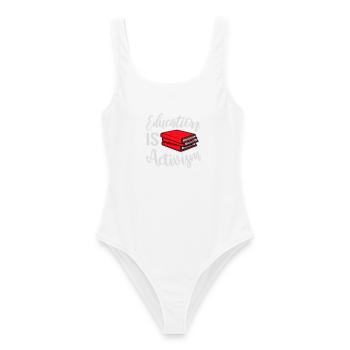 L’éducation est activisme Bildung Aktivismus Déclaration - Maillot de bain femme - blanc - Devant - AI Model Female 172 dark (172cm)
