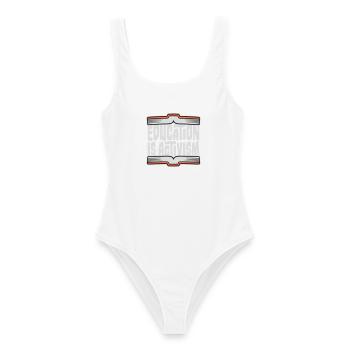 L’éducation est activisme Bildung Aktivismus Déclaration - Maillot de bain femme - blanc - Devant - AI Model Female 172 dark (172cm)