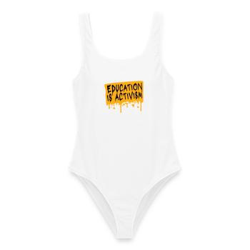 L’éducation est activisme Bildung Aktivismus Déclaration - Maillot de bain femme - blanc - Devant - AI Model Female 172 dark (172cm)