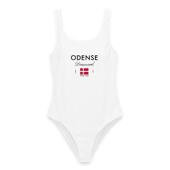 Odense Dänemark Koordinaten Reise Souvenir - Frauen Badeanzug - Weiß - Vorne - AI Model Female 172 dark (172cm)