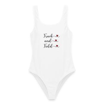 Track and Field handwritten Logo with Hearts - Women's Swimsuit - white - Front - AI Model Female 172 dark (172cm)