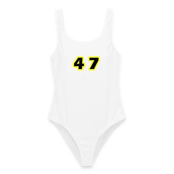 47 Symbole numérique - Maillot de bain femme - blanc - Devant - AI Model Female 172 dark (172cm)