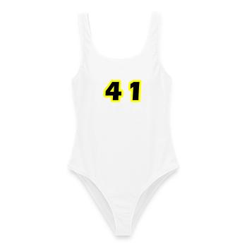 41 Number symbol - Women's Swimsuit - white - Front - AI Model Female 172 dark (172cm)