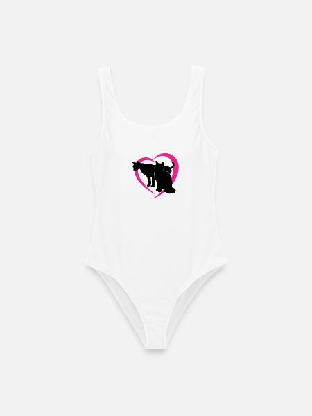 Schwarze Katzensilhouetten im Pink Heart-Logo - Frauen Badeanzug - Weiß