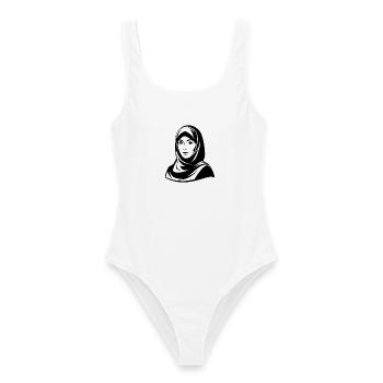 Hijab-Frau - Frauen Badeanzug - Weiß - Vorne - AI Model Female 172 dark (172cm)