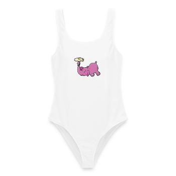 Pink Elephant with Daisy - Women's Swimsuit - white - Front - AI Model Female 172 dark (172cm)