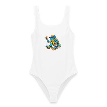 Chameleon on skateboard - Women's Swimsuit - white - Front - AI Model Female 172 dark (172cm)