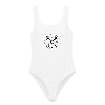 Vegvisir Viking Compass White – Nordic Runes - Women's Swimsuit - white - Front - AI Model Female 172 dark (172cm)