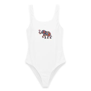 Motif floral d’éléphant en patchwork - Maillot de bain femme - blanc - Devant - AI Model Female 172 dark (172cm)