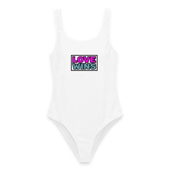 Love Wins Quote Graphic - Women's Swimsuit - white - Front - AI Model Female 172 dark (172cm)