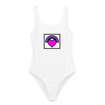 Graphique de cadre en forme de cœur arc-en-ciel - Maillot de bain femme - blanc - Devant - AI Model Female 172 dark (172cm)