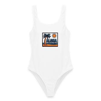 Aloha Strand Palmen Logo - Frauen Badeanzug - Weiß - Vorne - AI Model Female 172 dark (172cm)