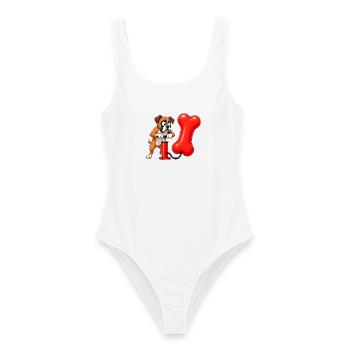 Boxerhund pumpt riesigen Knochenballon - Frauen Badeanzug - Weiß - Vorne - AI Model Female 172 dark (172cm)