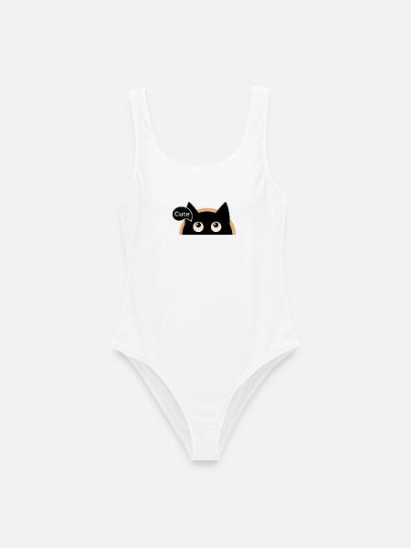 Süße Schwarze Katze Kawaii Cute - Frauen Badeanzug - Weiß