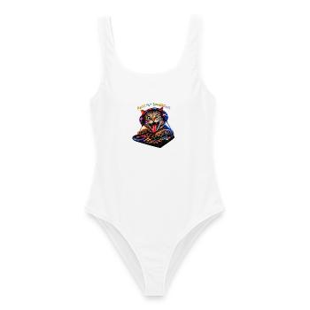 DropWild Milo the the cat DJ - Frauen Badeanzug - Weiß - Vorne - AI Model Female 172 dark (172cm)