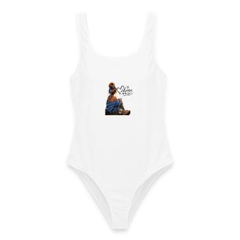 Choose Happiness: Cozy Blue Moment - Frauen Badeanzug - Weiß - Vorne - AI Model Female 172 dark (172cm)