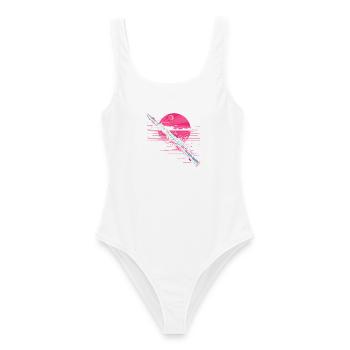 Flöte Grafik Vaporwave - Frauen Badeanzug - Weiß - Vorne - AI Model Female 172 dark (172cm)