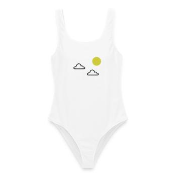 Wolken mit Sonne Minimal - Frauen Badeanzug - Weiß - Vorne - AI Model Female 172 dark (172cm)