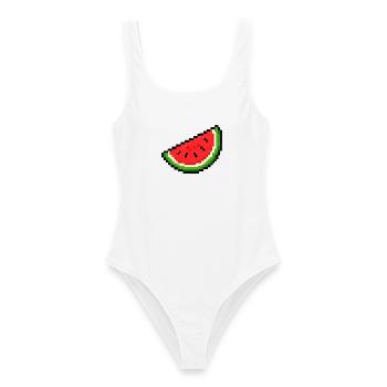 Pixel-Wassermelone Slice - Frauen Badeanzug - Weiß - Vorne - AI Model Female 172 dark (172cm)