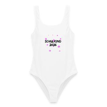 SCHULKIND 2026, EINSCHULUNG, ERSTKLÄSSLER GESCHENK - Frauen Badeanzug - Weiß - Vorne - AI Model Female 172 dark (172cm)