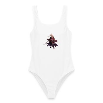 Anime Girl Samurai mit Rüstung & Katana  - Frauen Badeanzug - Weiß - Vorne - AI Model Female 172 dark (172cm)