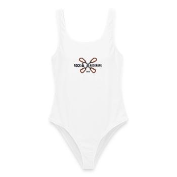 Karabiner Kletterseil Logo - Frauen Badeanzug - Weiß - Vorne - AI Model Female 172 dark (172cm)