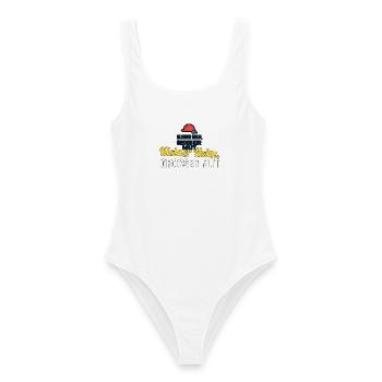 Kleiner Helm, großer Mut – Jugendfeuerwehr Shirt - Frauen Badeanzug - Weiß - Vorne - AI Model Female 172 dark (172cm)