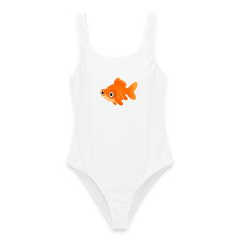 Sunny Orange Telescope Goldfisch-Cartoon - Frauen Badeanzug - Weiß - Vorne - AI Model Female 172 dark (172cm)