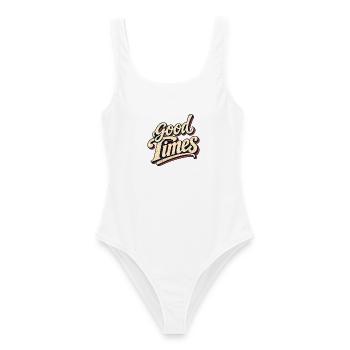Good Times Retro Script - Frauen Badeanzug - Weiß - Vorne - AI Model Female 172 dark (172cm)