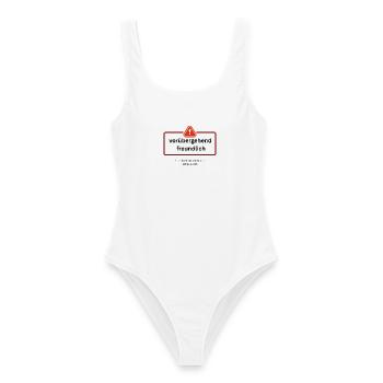Voruebergehend_freundlich Warnschild spruch - Frauen Badeanzug - Weiß - Vorne - AI Model Female 172 dark (172cm)