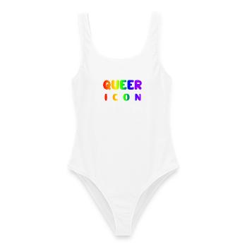 Queer Icon Regenbogen Regenbogenfahne Geschenkidee - Frauen Badeanzug - Weiß - Vorne - AI Model Female 172 dark (172cm)