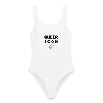 Regenbogenherzen Queer Icon Geschenkidee  - Frauen Badeanzug - Weiß - Vorne - AI Model Female 172 dark (172cm)
