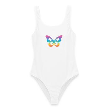 Schmetterling Regenbogen Autismus-Spektrum - Frauen Badeanzug - Weiß - Vorne - AI Model Female 172 dark (172cm)