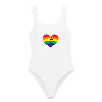 ACAB: ALL COLORS ARE BEAUTIFUL, PRIDE, LGBTQ+ - Frauen Badeanzug - Weiß - Vorne - AI Model Female 172 dark (172cm)