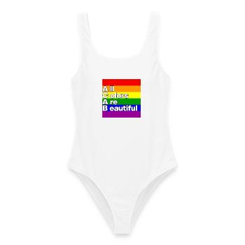 ACAB: ALL COLORS ARE BEAUTIFUL, PRIDE, LGBTQ+ - Frauen Badeanzug - Weiß - Vorne - AI Model Female 172 dark (172cm)