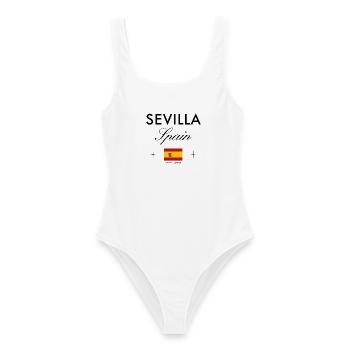Sevilla Spanien Koordinaten Reise Souvenir - Frauen Badeanzug - Weiß - Vorne - AI Model Female 172 dark (172cm)