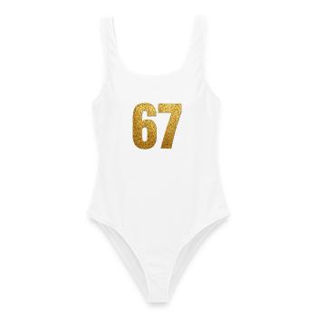 Gold Glitter 67 Ziffern - Frauen Badeanzug - Weiß - Vorne - AI Model Female 172 dark (172cm)