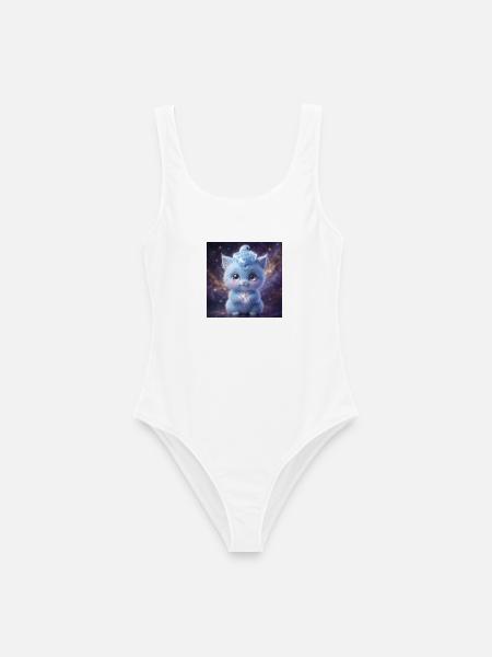 Cute fluffy blue fantasy creature holding a magic - Frauen Badeanzug - Weiß